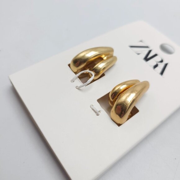 Zara Gold Tone Double Half Hoop Post Earrings Retired READ ME * - Picture 2 of 5